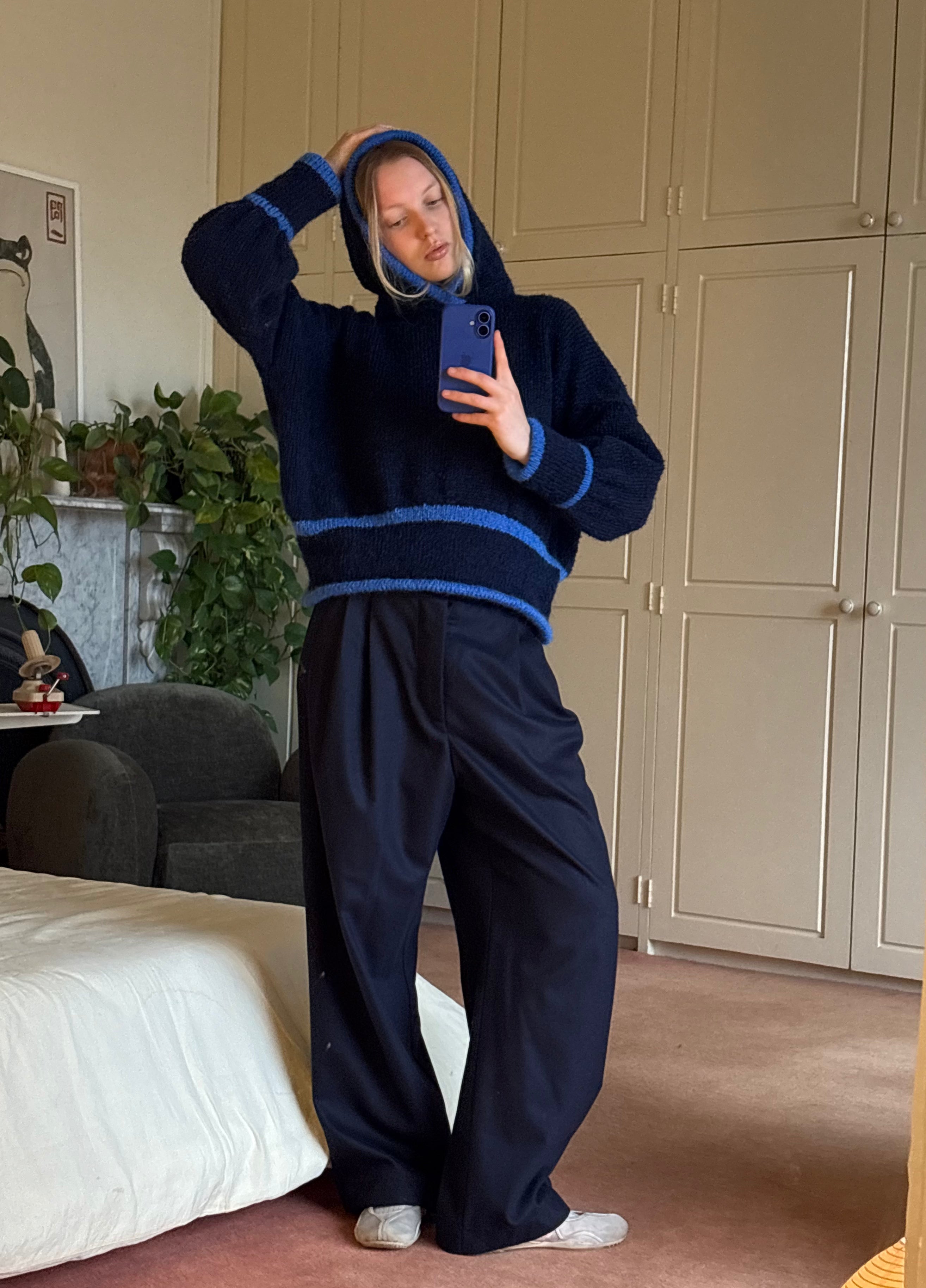 a hooded knit - navy/cobalt (made to order)