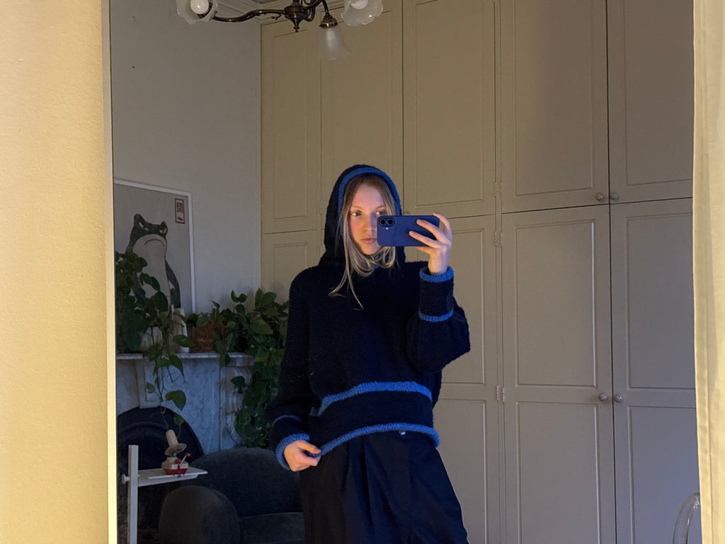 a hooded knit - navy/cobalt (made to order)