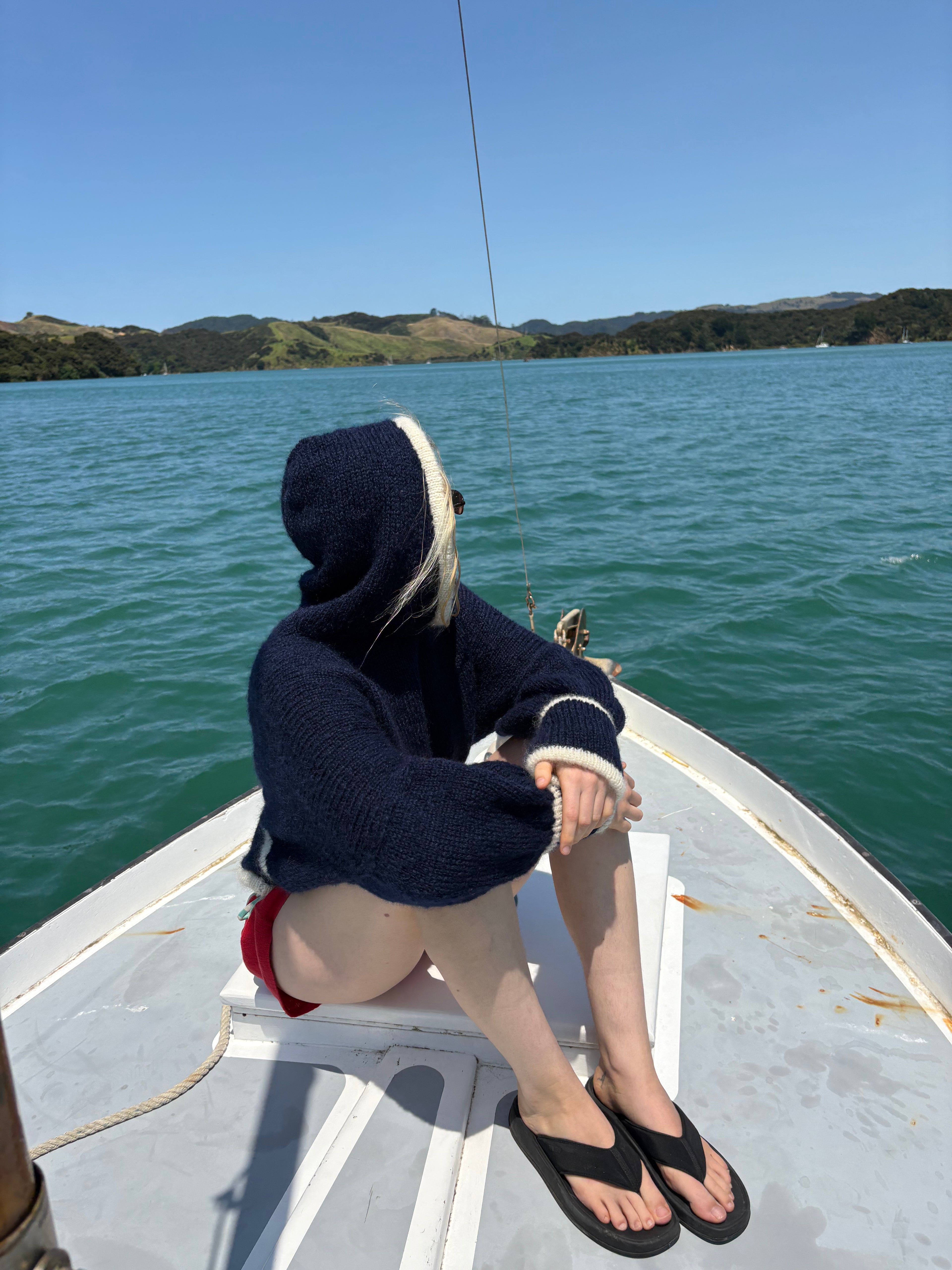 a hooded knit - navy/cream (made to order)