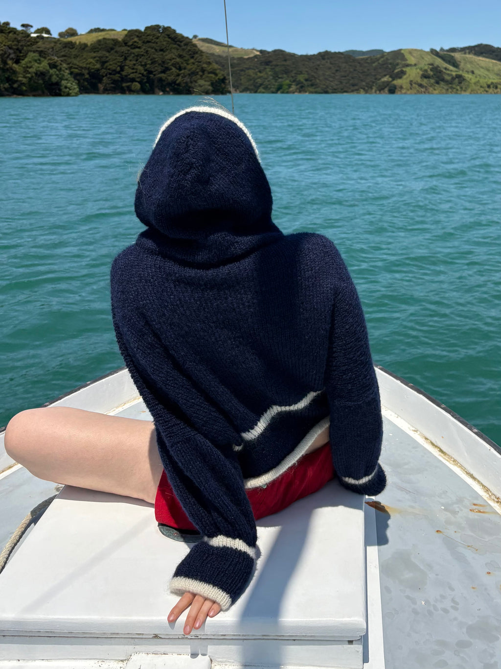 a hooded knit - navy/cream (made to order)