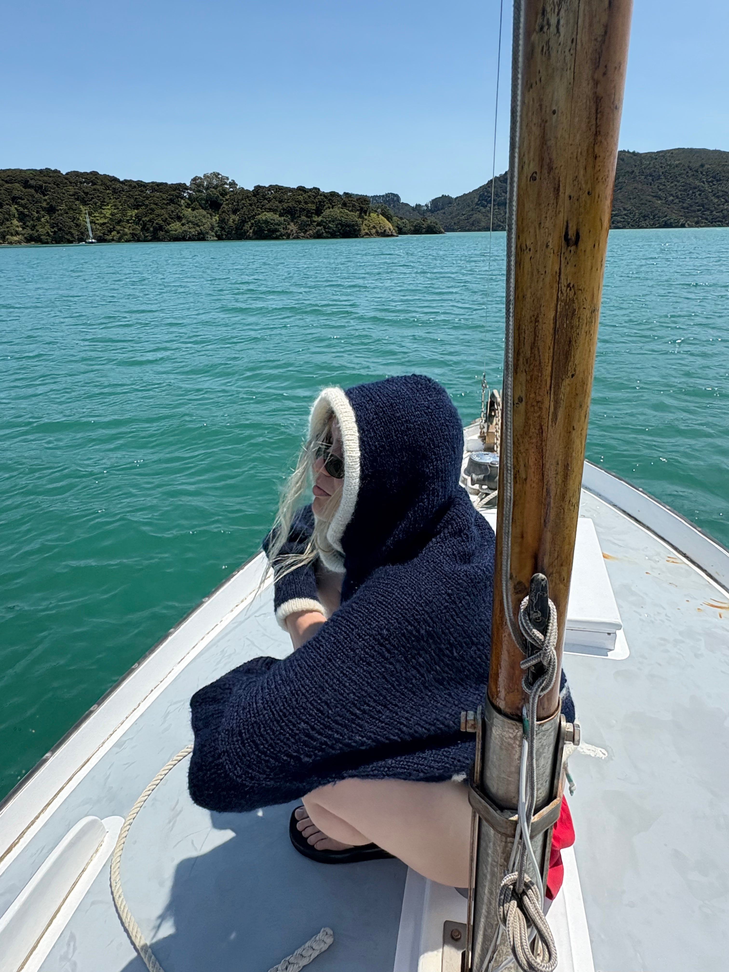 a hooded knit - navy/cream (made to order)