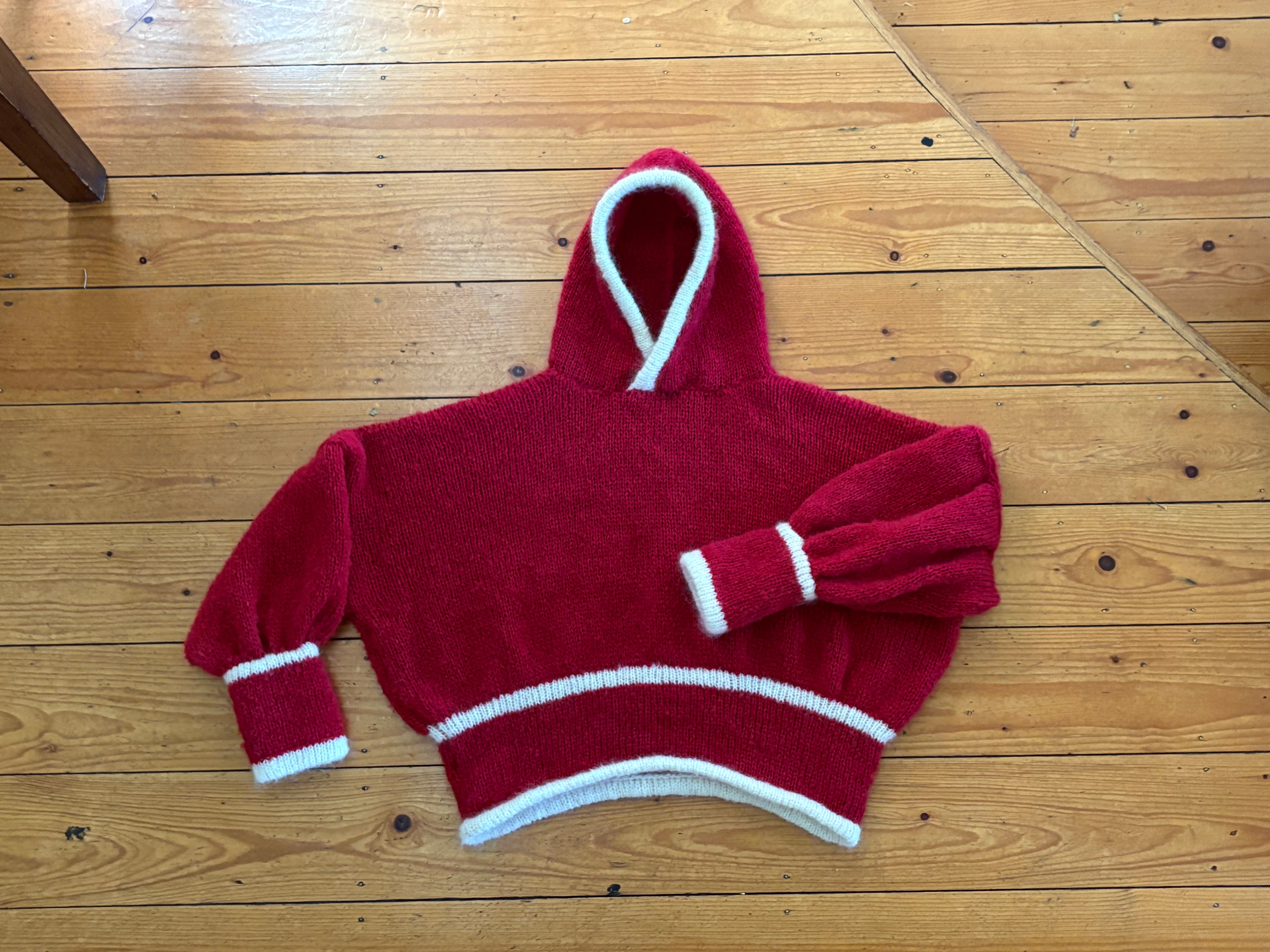 a hooded knit - ruby/cream (made to order)