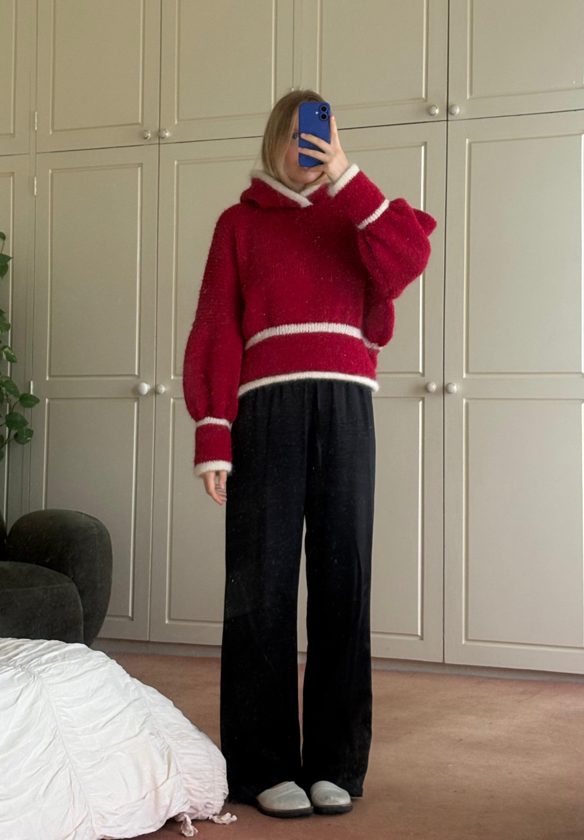 a hooded knit - ruby/cream (made to order)