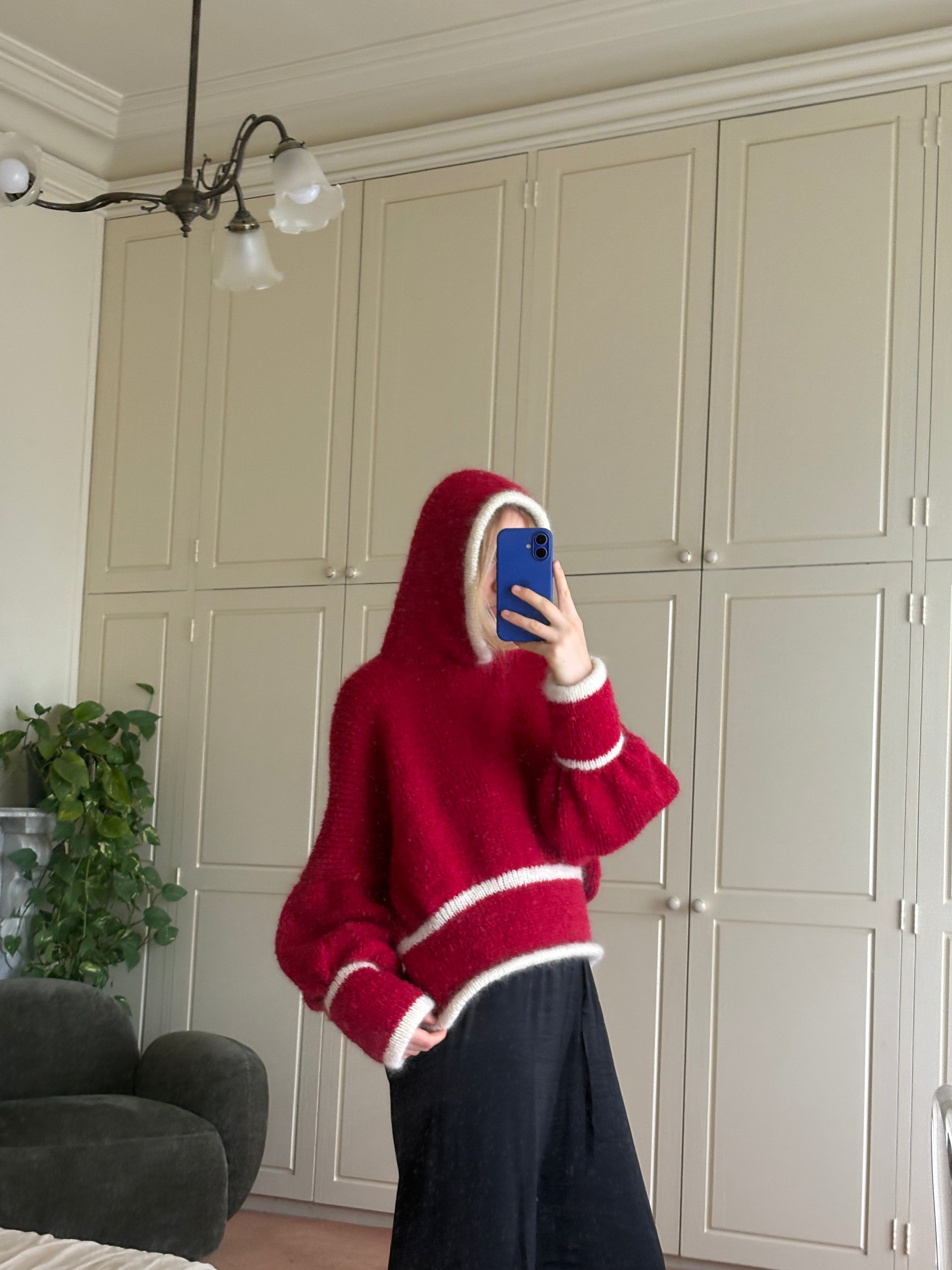 a hooded knit - ruby/cream (made to order)