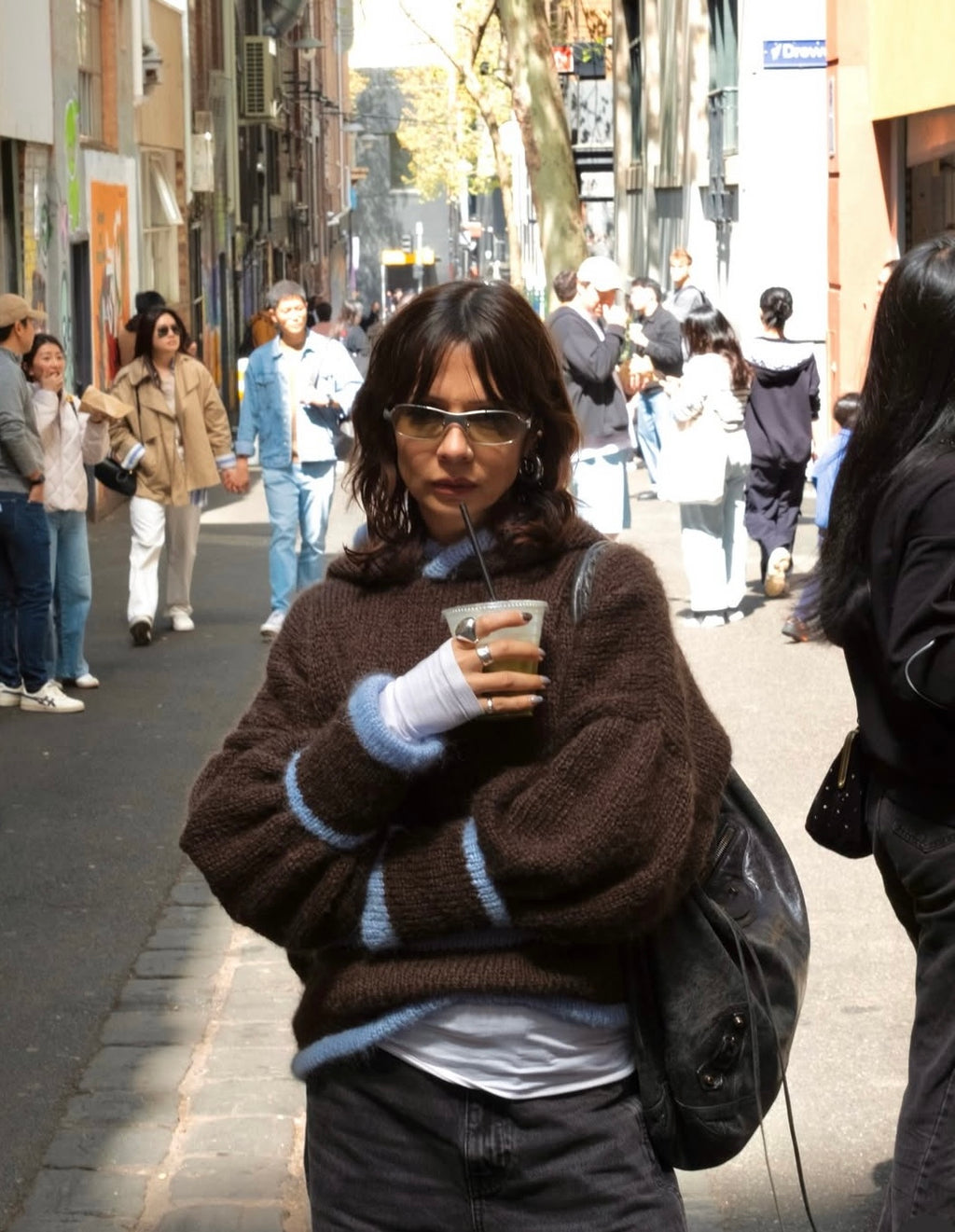 a hooded knit - brown/blue (made to order)