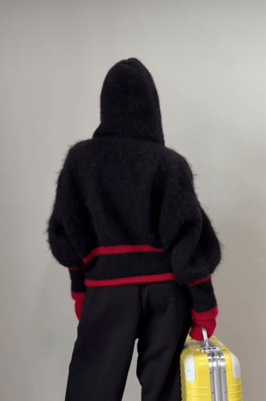 a hooded knit - black/red (made to order)