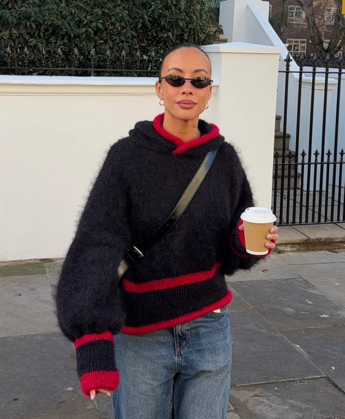 a hooded knit - black/red (made to order)