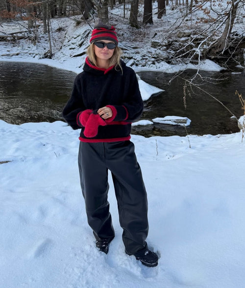 a hooded knit - black/red (made to order)