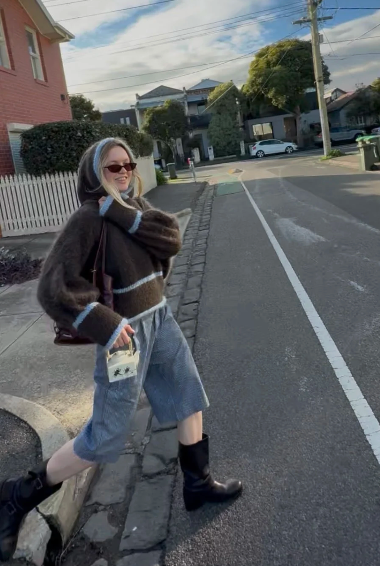 a hooded knit - brown/blue (made to order)