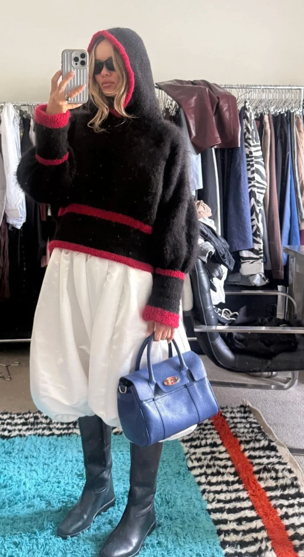 a hooded knit - black/red (made to order)