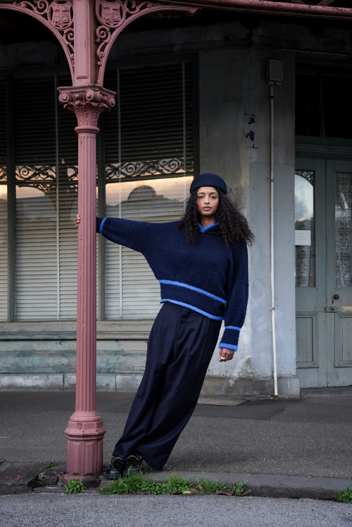 a hooded knit - navy/cobalt (made to order)